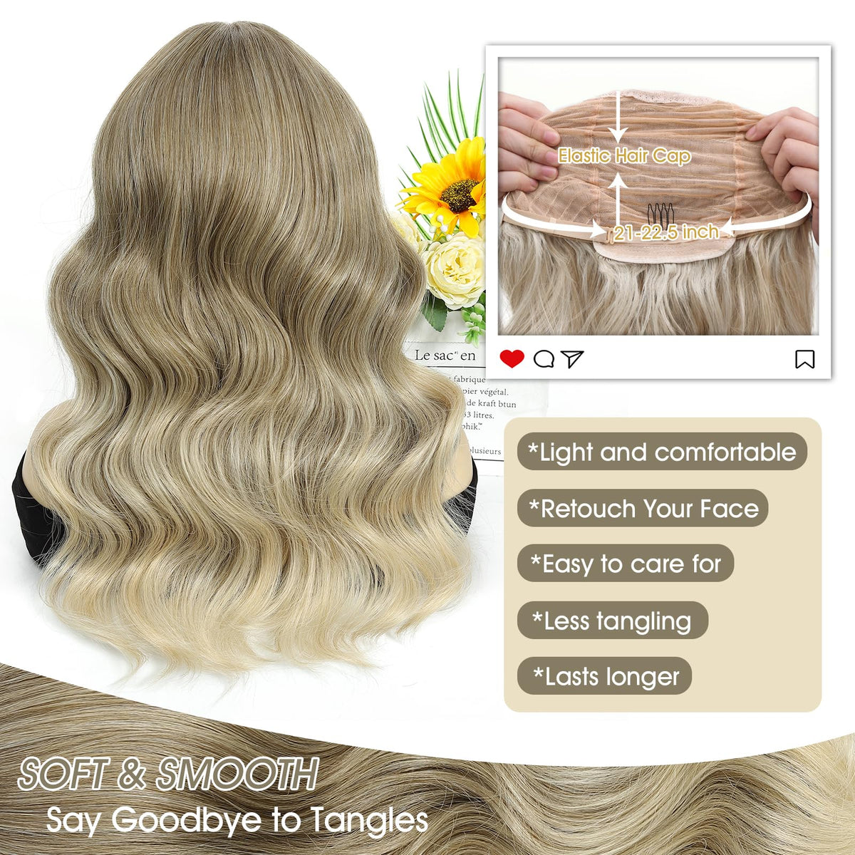 MORICA Ombre Dark Green Wigs for Women, 18 Inch Wavy Middle Part Wig