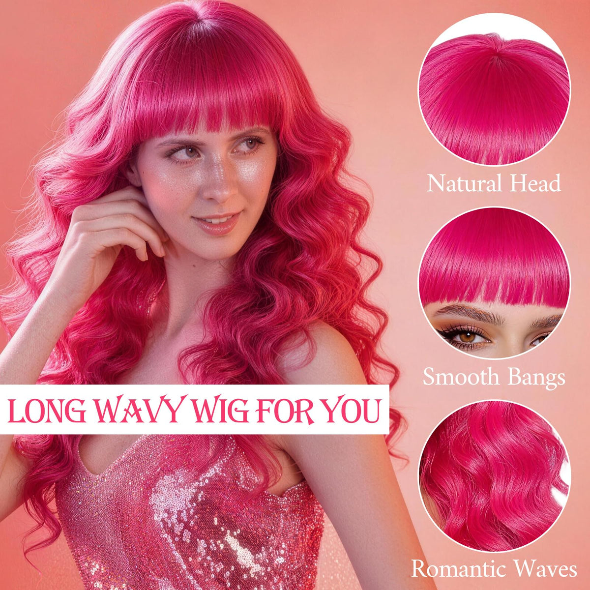 Purple Wig for Women Long Wavy Hair with Heart Sunglasses, Colorful Curly Wigs with Bangs for Birthday Nightclubs Music Festival Photography Funny Bachelorette Mardi Gras Party Supplies