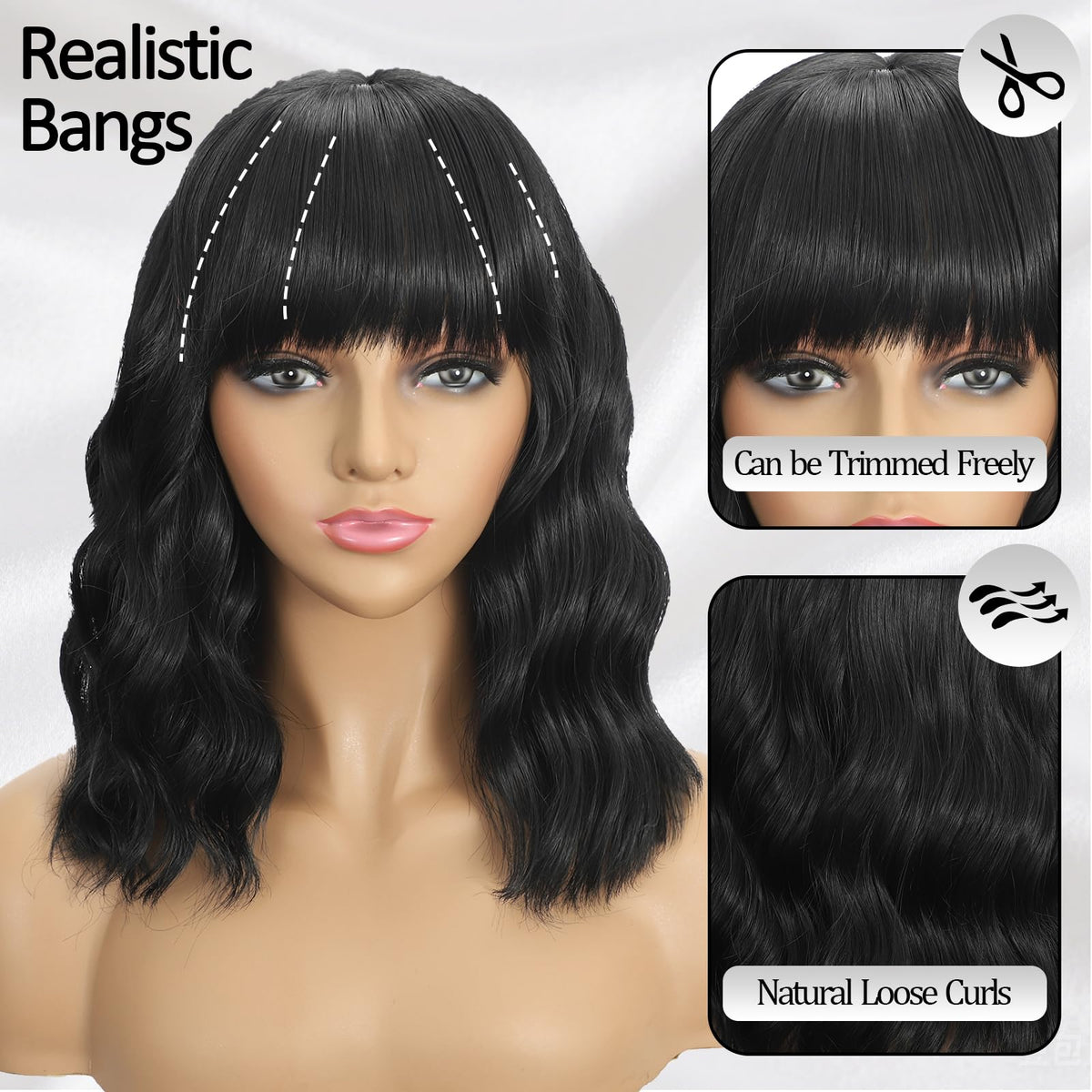 Dark Purple Wigs with Bangs for Women 14 Inch Short Wavy Bob Wigs Synthetic Bob Wig Curly Wig Heat Resistant Colorful Wavy Wig Cosplay Wigs For Daily Party Halloween