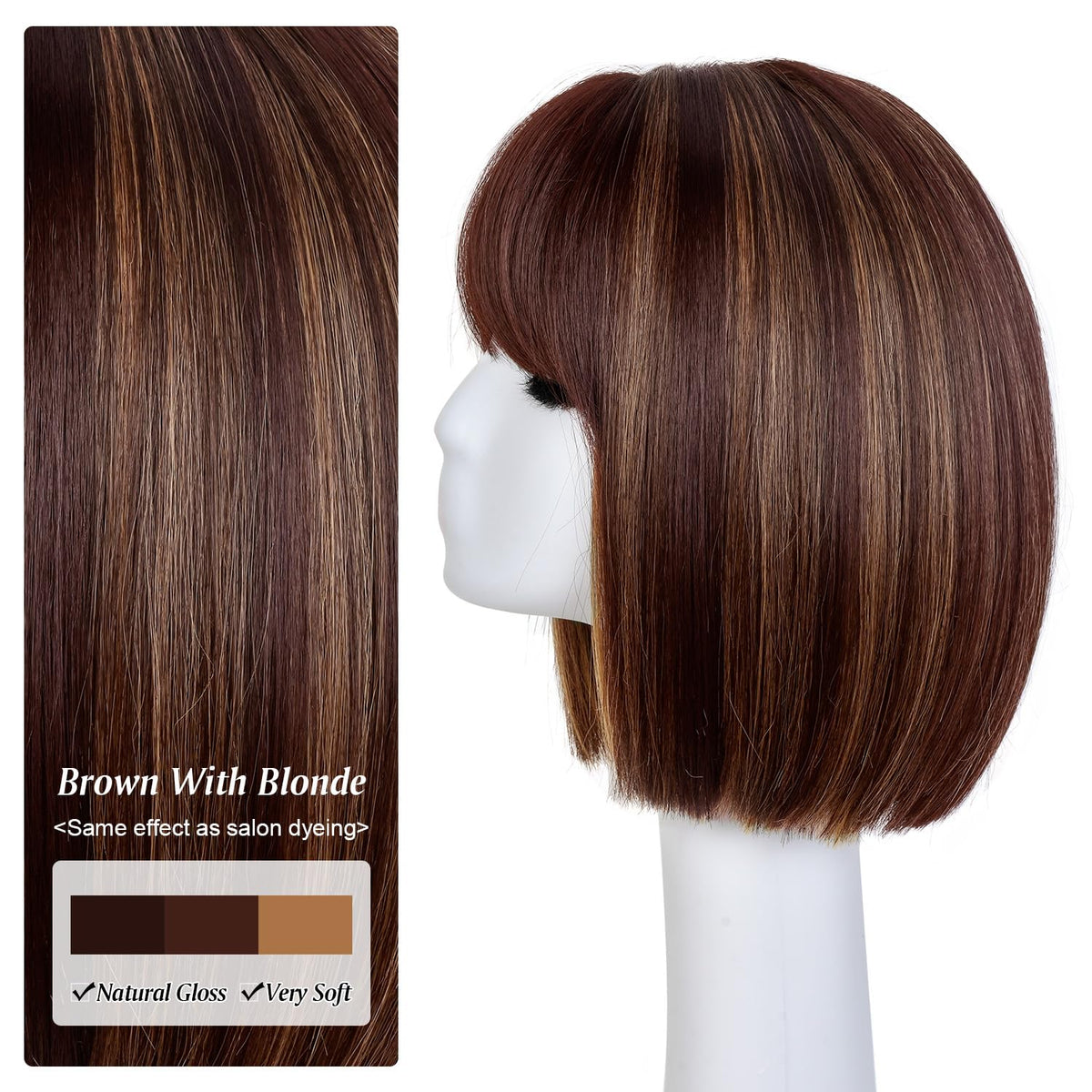Hightlight Brown Bob Wig With Bangs Short Bob Wigs for Women Girl