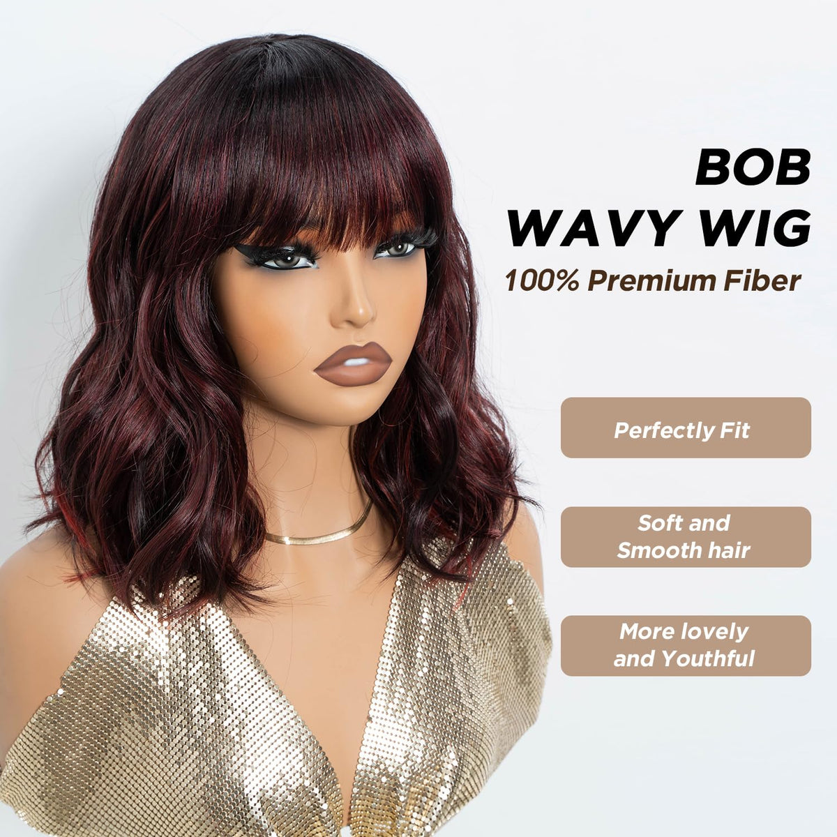 NOBLE Blue Wig with Bangs 12 Inches Short Bob Curly Wig Blue Wigs for Women Colorful Wavy Bob Wigs with Air Bangs Heat Resistant Synthetic Silver Blue Halloween Wigs for Cosplay Party