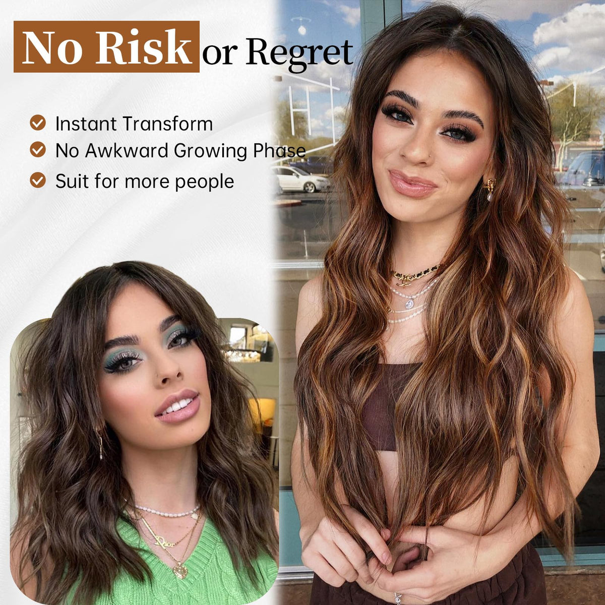AISI HAIR Black Wig for Women, Long Wavy Lace Hairline Synthetic Wig 26Inch