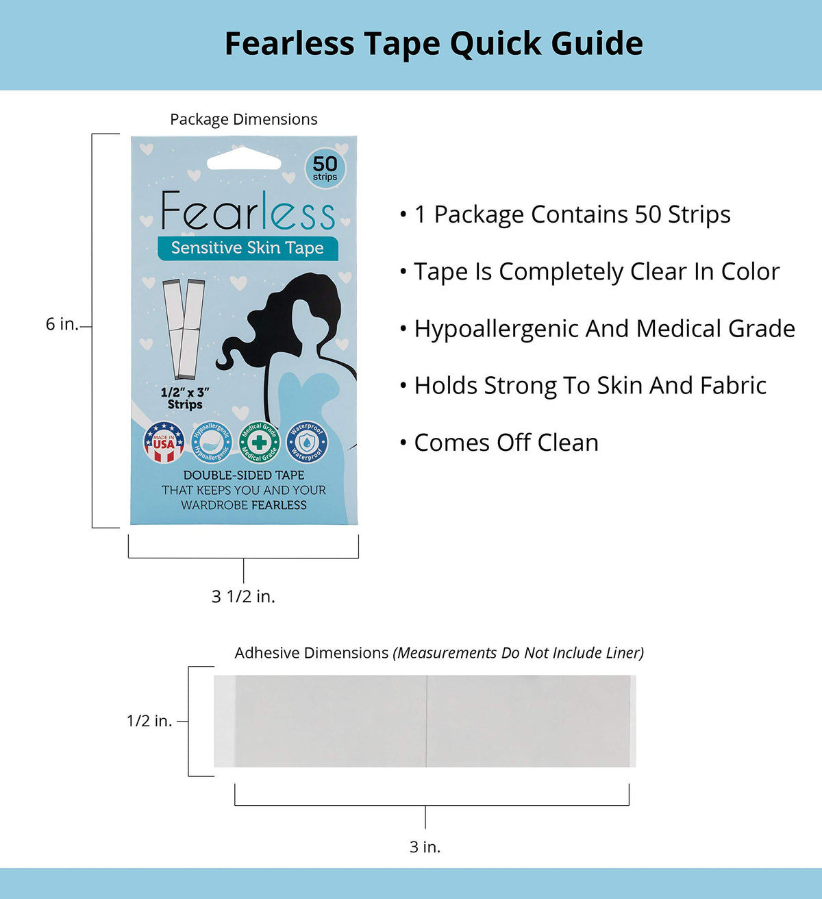 Fearless Tape Double Sided Clothing & Body Tape, 50 Strips