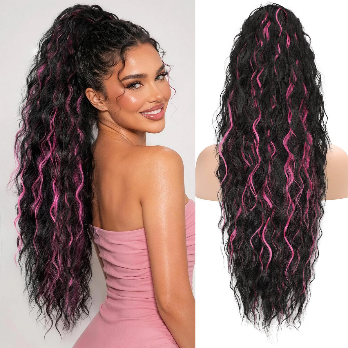 KooKaStyle Long Medium Brown Curly Synthetic Drawstring Ponytail Extension
