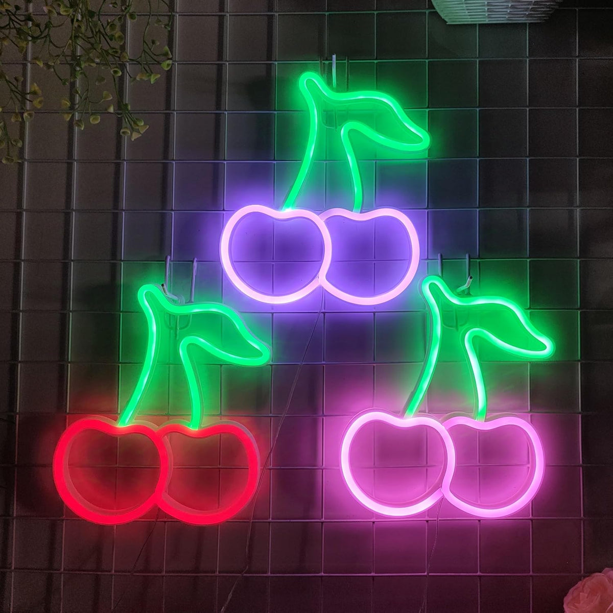 JYWJ Cherry LED Neon Signs Desktop Wall Decoration Light(Green+Pink)