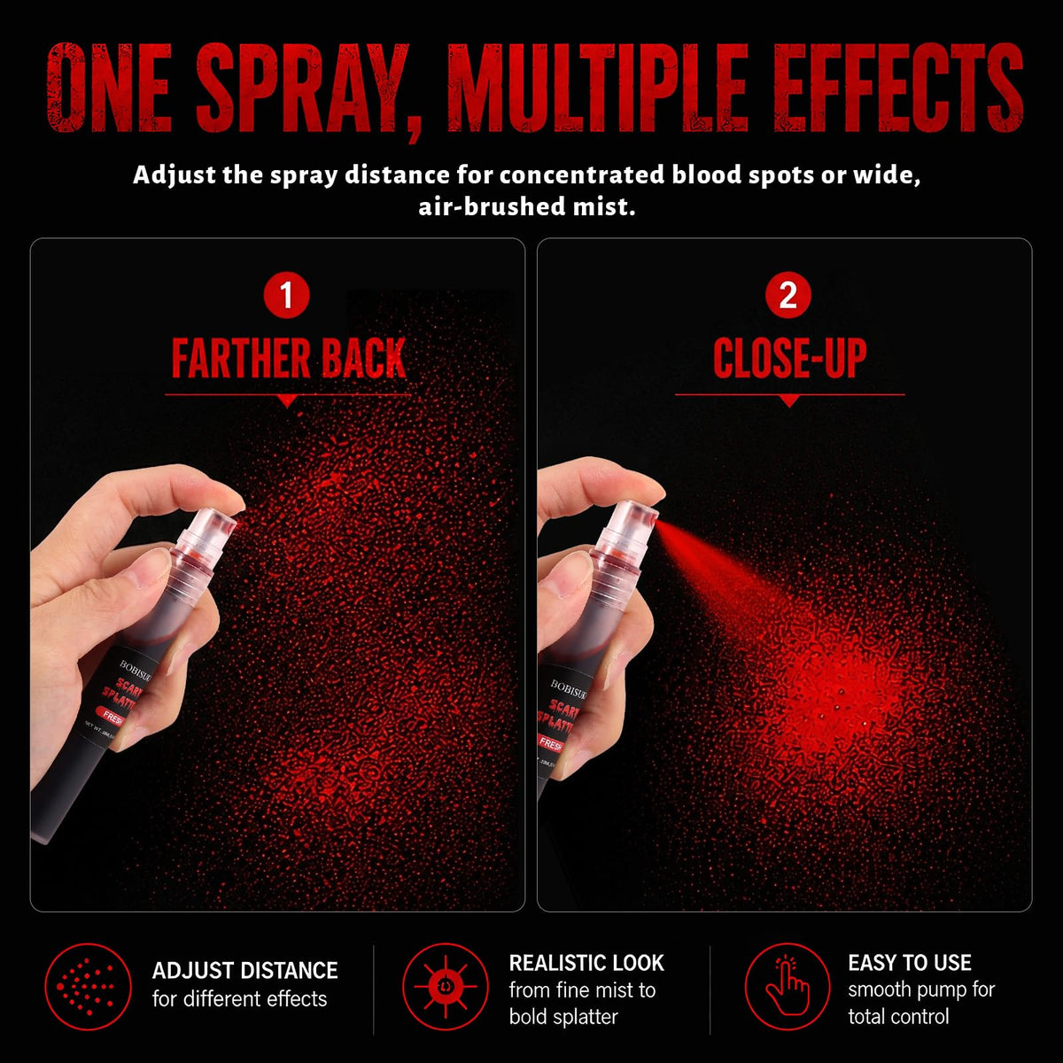 BOBISUKA Dark Fake Blood Spray– Splatter SFX Makeup Kit for Halloween, Cosplay, Zombie, Vampire, Clown, Scary Wounds, Easy Washable Formula – 0.34 fl.oz