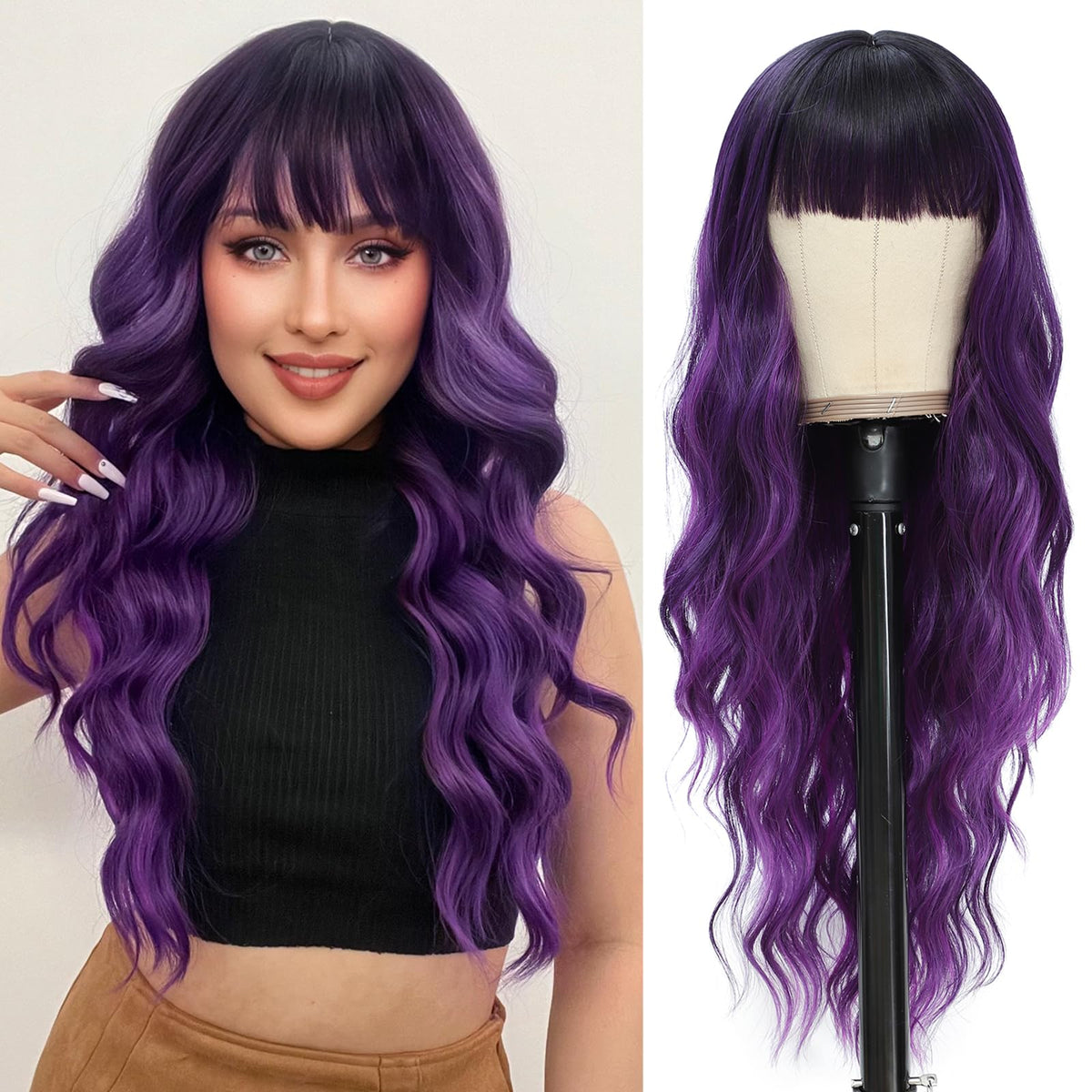 NAYOO Ice Blue Wig for Women, 26 Inch Middle Part Wavy Synthetic Wig