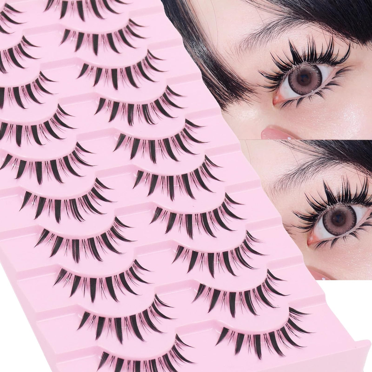 10 Pairs Manga Lashes Anime Cosplay Lashes Spiky Manga Style Lashes Janpanese 16mm Extension Natural Manhua Doll Eye Lashes Halloween/Party Makeup Look by AUGENLI (A3)