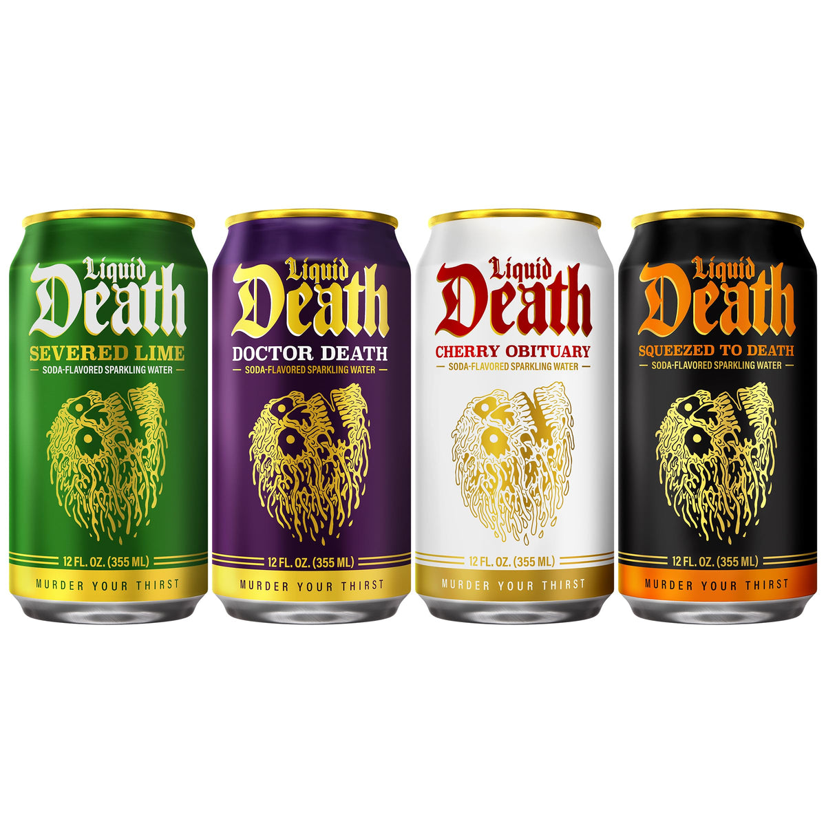 Liquid Death Soda-Flavored Sparkling Water - Cherry Obituary, Less Sugar*, Huge Flavor, No Caffeine, No Artificial Sweeteners, 12 Fl Oz (Pack of 12)
