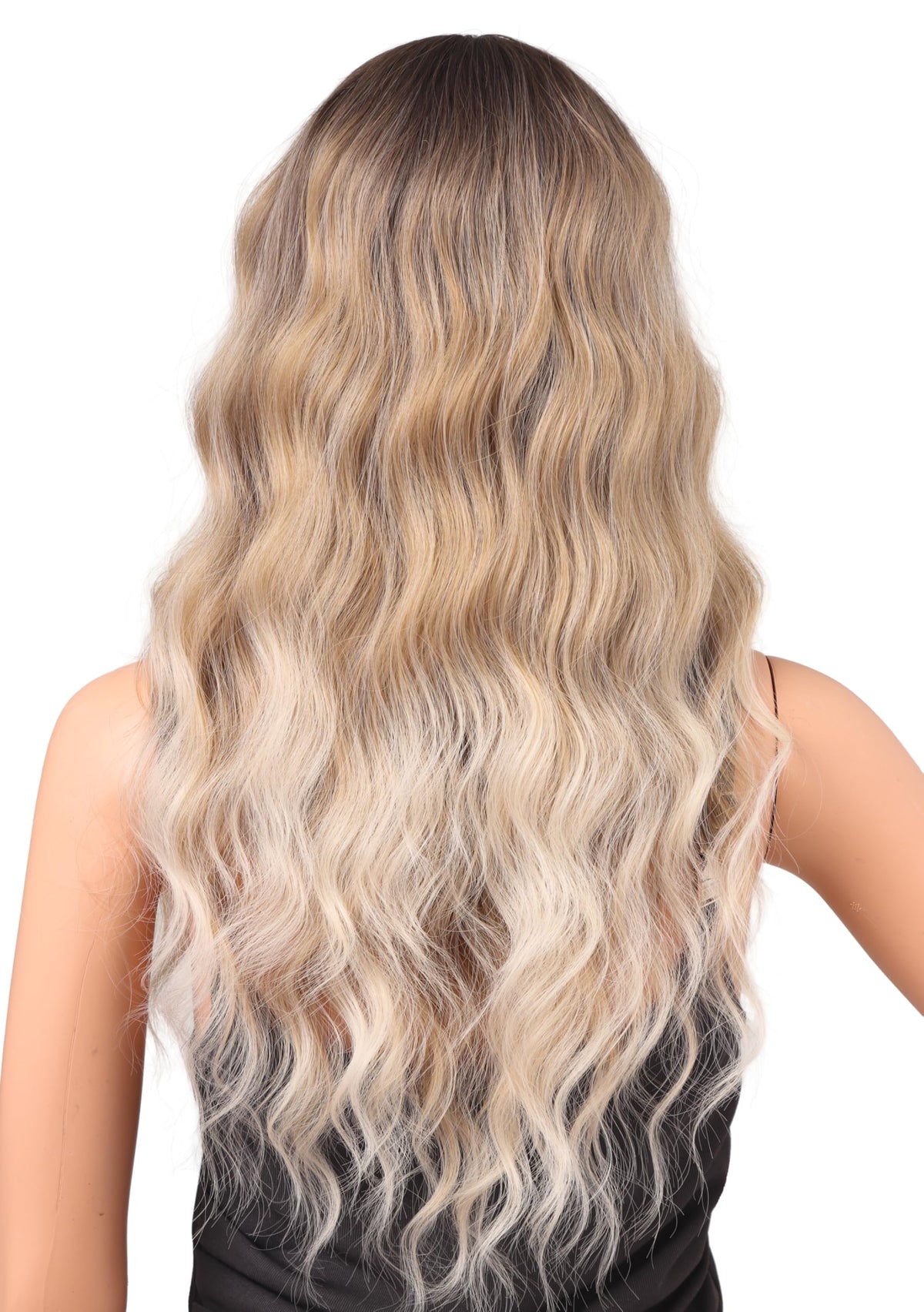 18 Inch Wavy Wig with Bangs – Black With Brown Highlights Heat Resistant Synthetic Hair, Soft Silky & Natural Looking for Women