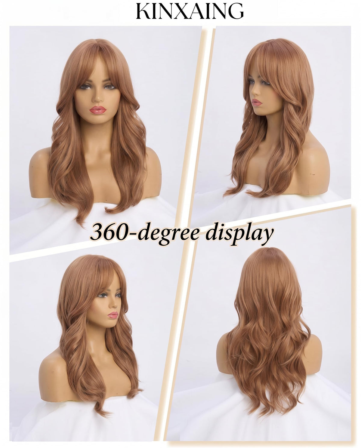 Ombre Pink Wavy Wig with Curtain Bangs 26 Inch – Long Layered Synthetic Hair Wig for Women, Natural Looking Dark Root Heat Resistant Wig, Soft Thick Full Wig for Daily Wear Party Cosplay