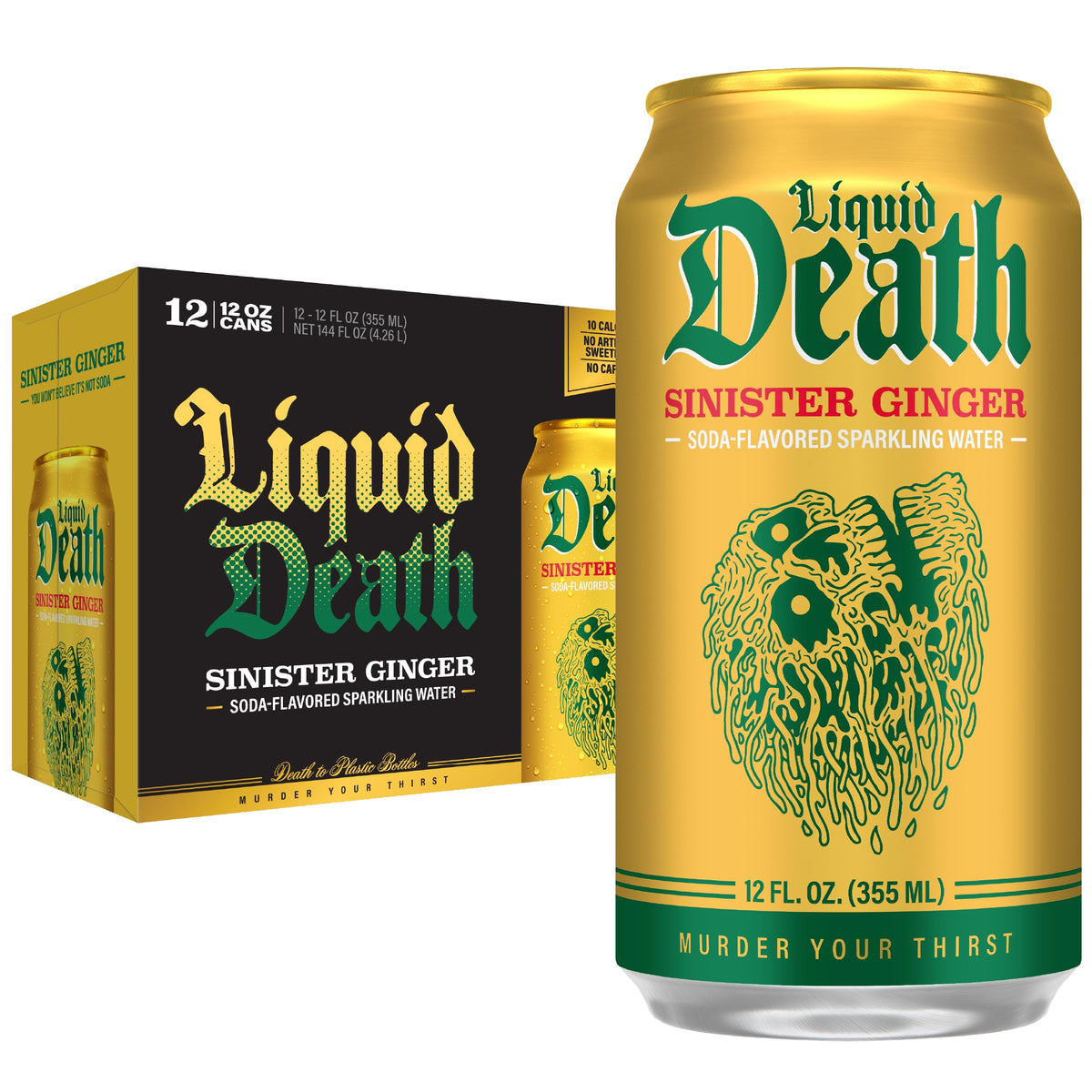 Liquid Death Soda-Flavored Sparkling Water - Cherry Obituary, Less Sugar*, Huge Flavor, No Caffeine, No Artificial Sweeteners, 12 Fl Oz (Pack of 12)