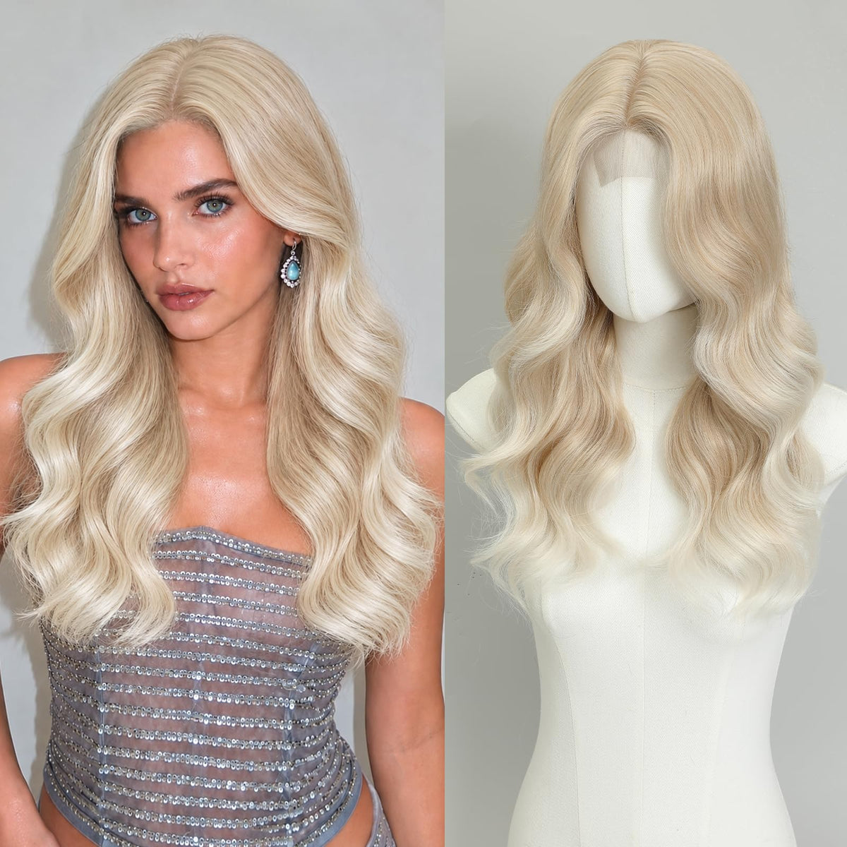 MORICA Ombre Dark Green Wigs for Women, 18 Inch Wavy Middle Part Wig