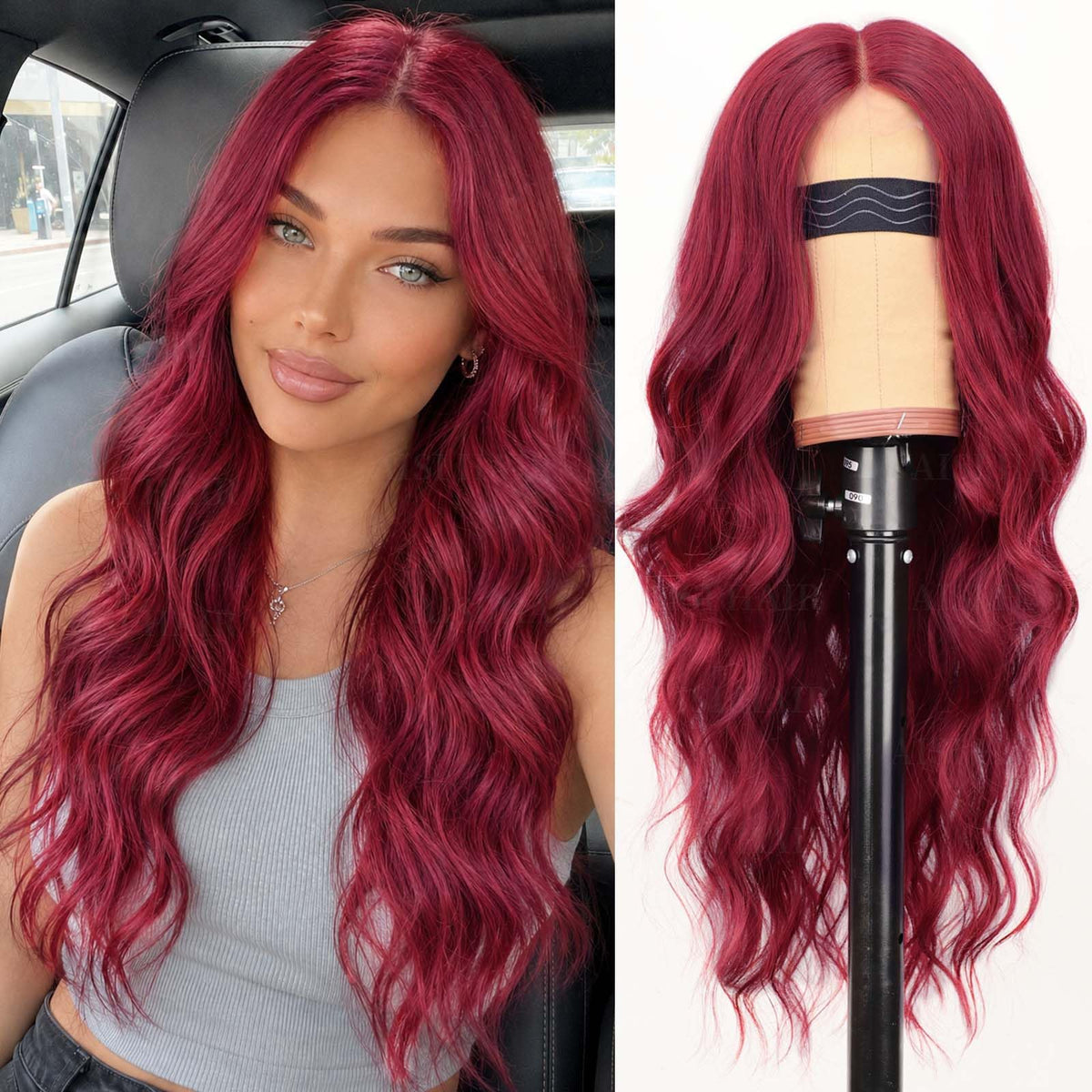AISI HAIR Black Wig for Women, Long Wavy Lace Hairline Synthetic Wig 26Inch