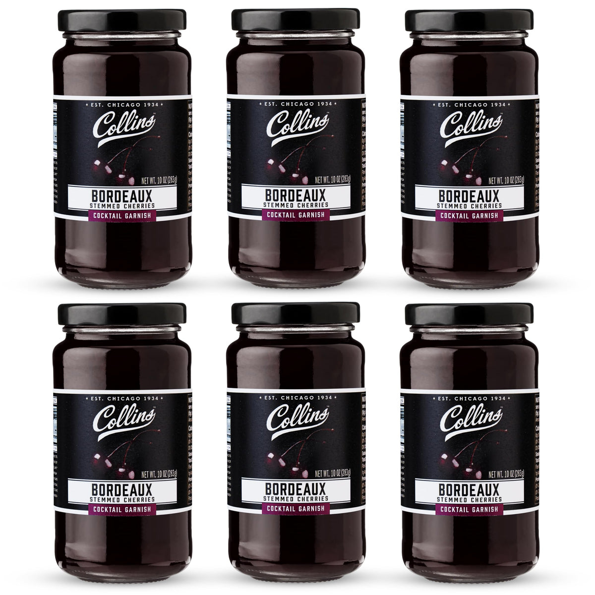 Collins Bourbon Cocktail Cherries - Drinks Garnish for Manhattan or Old Fashioned Cocktails and Desserts, Made with Award Winning Whiskey, 11 Ounce Glass Jar