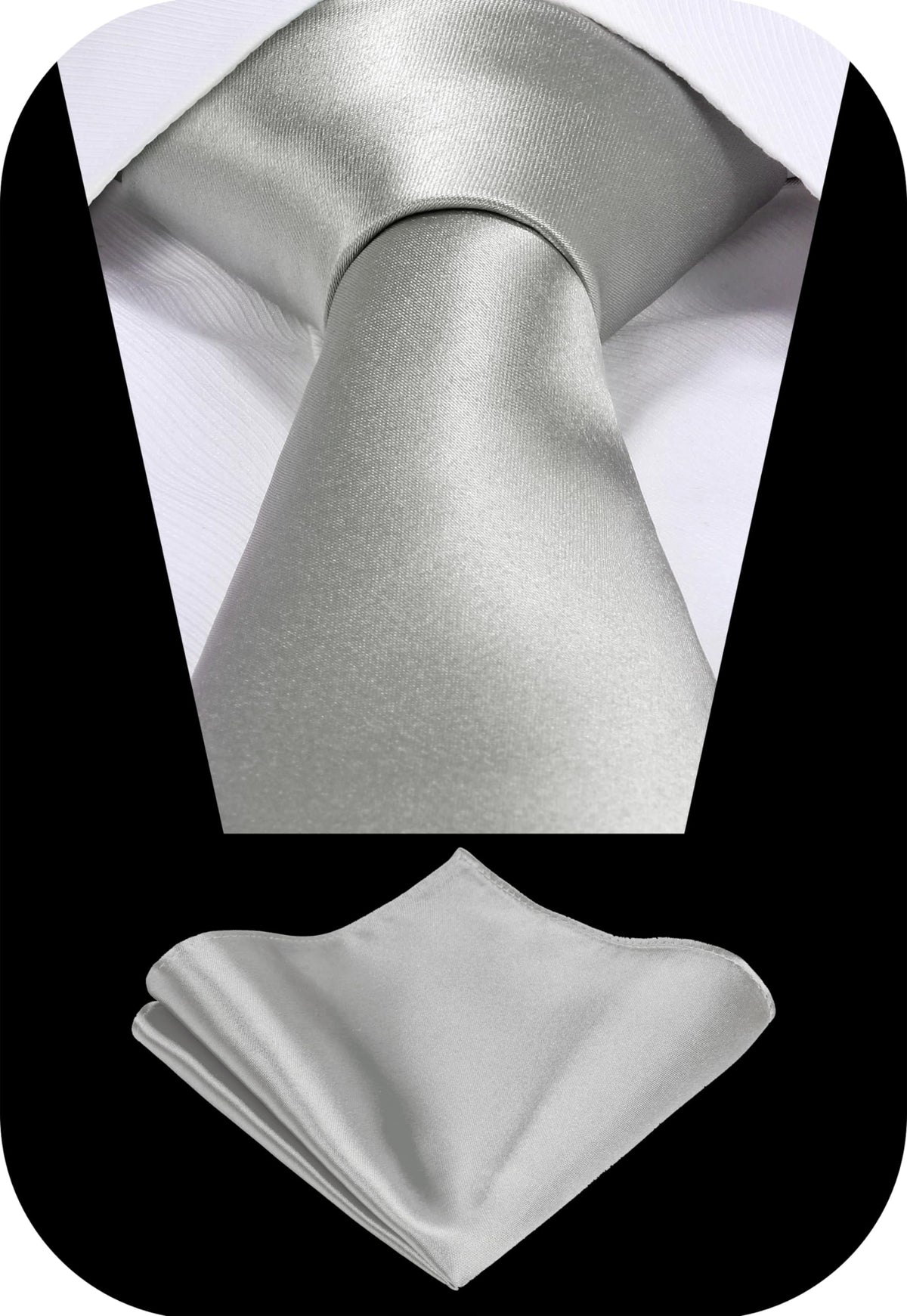 TIE G Solid Satin Woven dyed Color Formal Black Necktie and Pocket Square Sets in Gift Box