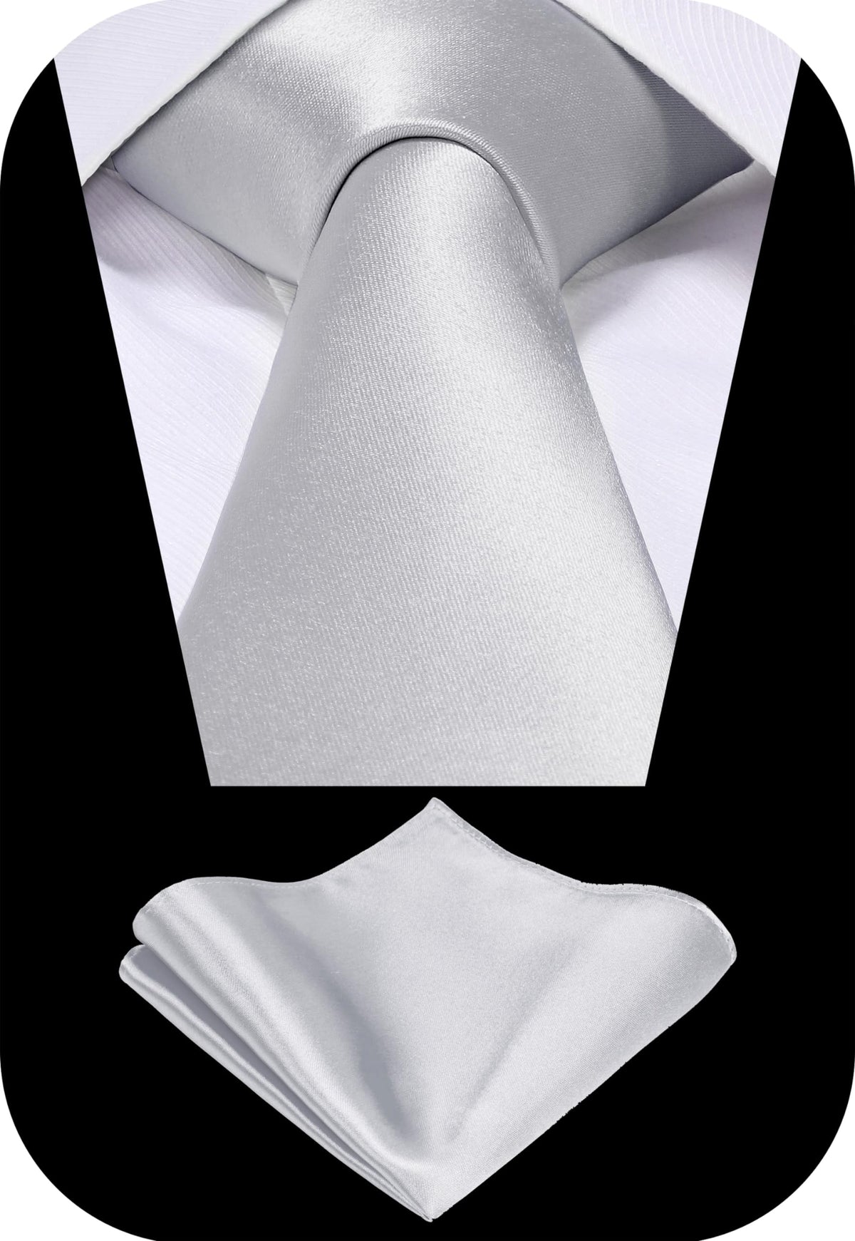 TIE G Solid Satin Woven dyed Color Formal Black Necktie and Pocket Square Sets in Gift Box
