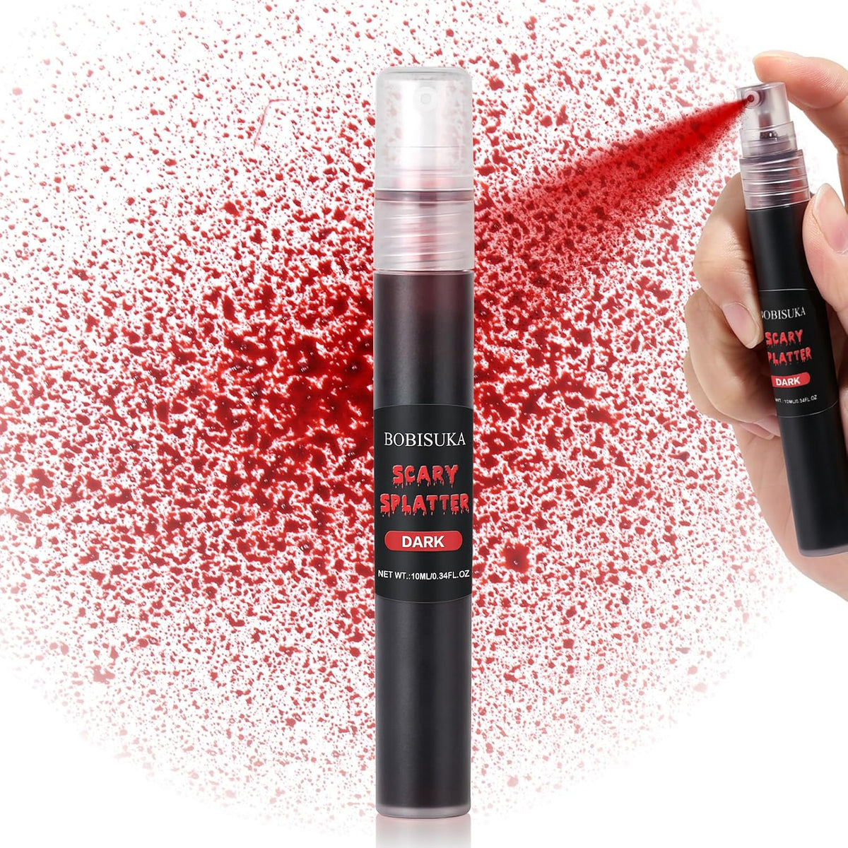 BOBISUKA Dark Fake Blood Spray– Splatter SFX Makeup Kit for Halloween, Cosplay, Zombie, Vampire, Clown, Scary Wounds, Easy Washable Formula – 0.34 fl.oz