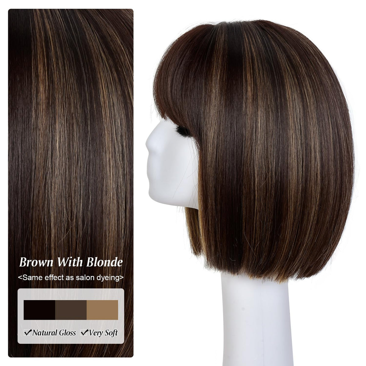 Hightlight Brown Bob Wig With Bangs Short Bob Wigs for Women Girl