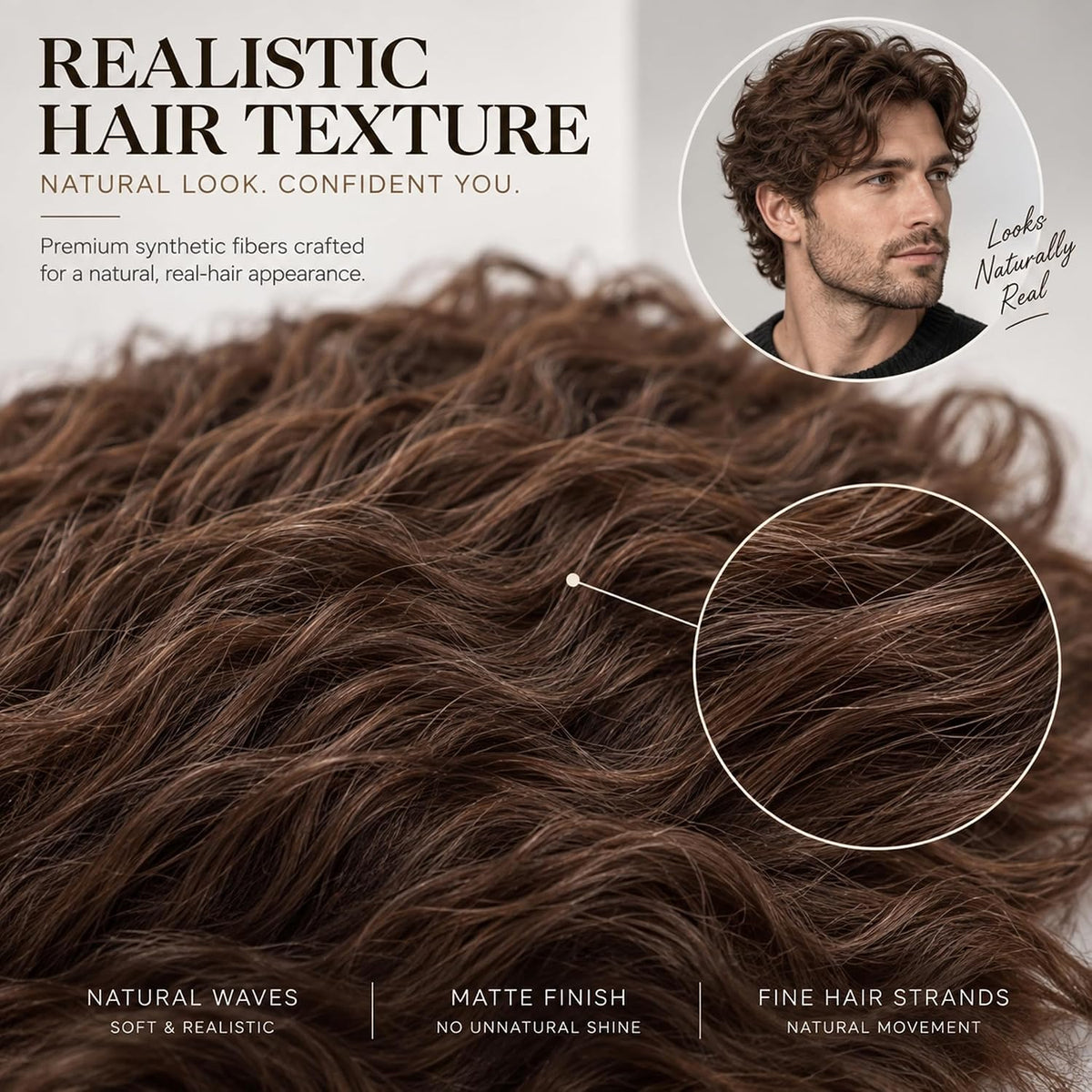 YYHR 80s Brown Wigs for Mens Mullet Rocker Costume Long Synthetic Hair Wig