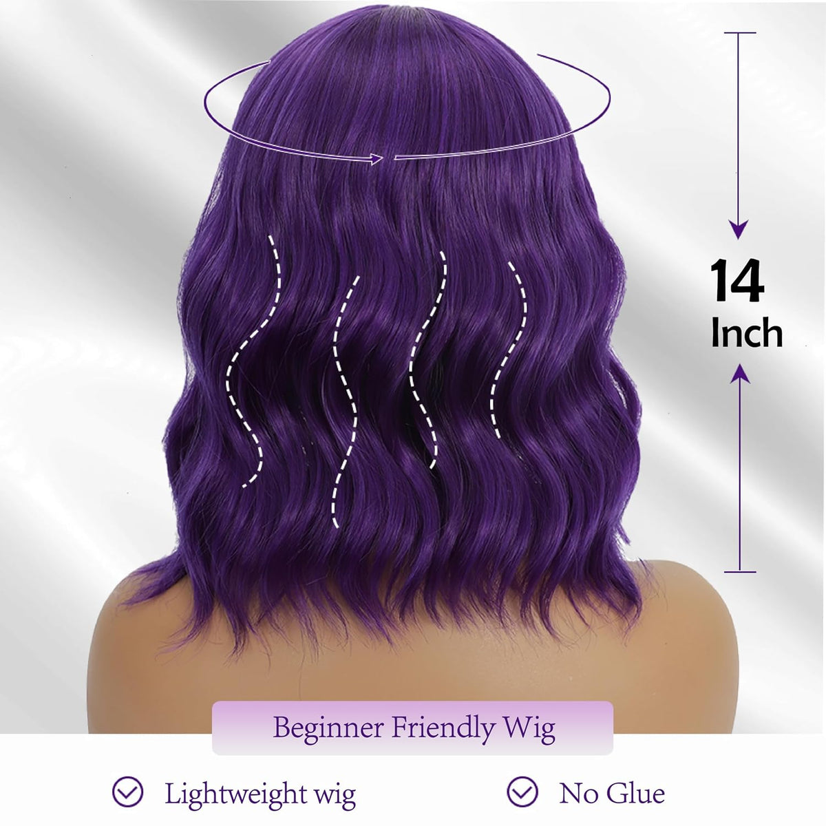 Dark Purple Wigs with Bangs for Women 14 Inch Short Wavy Bob Wigs Synthetic Bob Wig Curly Wig Heat Resistant Colorful Wavy Wig Cosplay Wigs For Daily Party Halloween