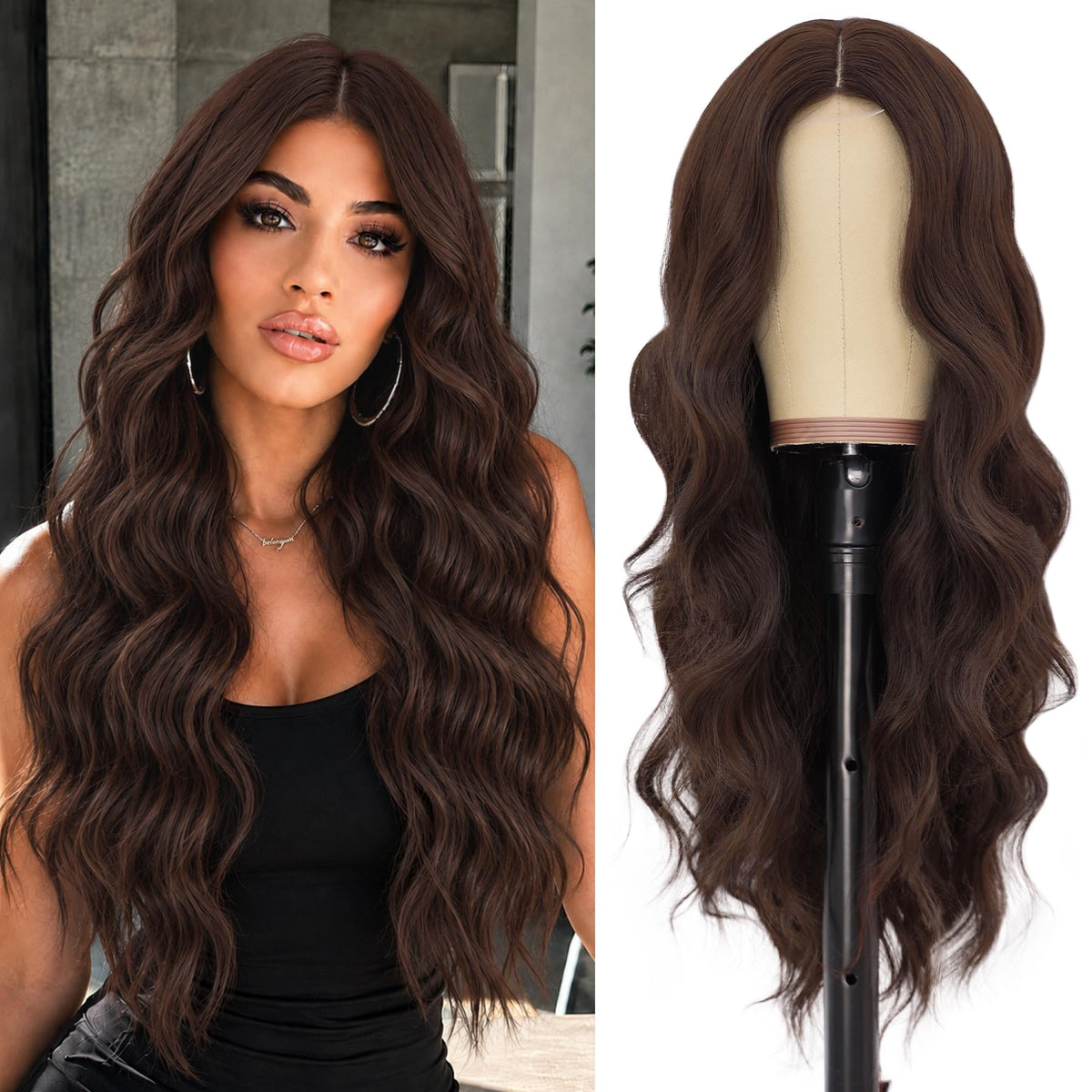 NAYOO Ice Blue Wig for Women, 26 Inch Middle Part Wavy Synthetic Wig