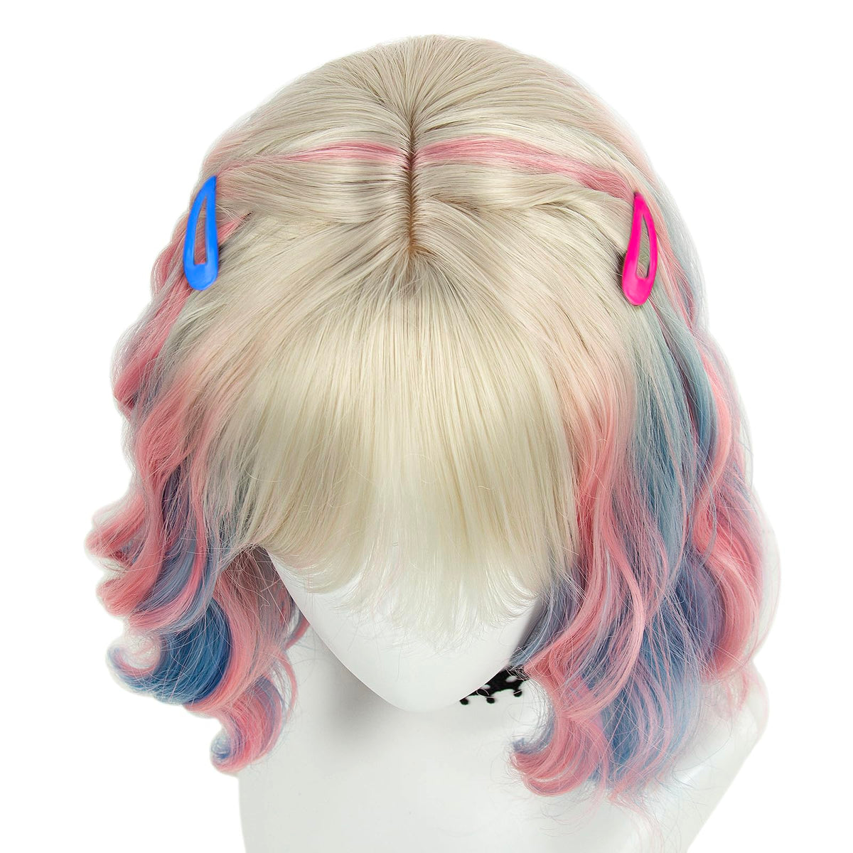 Long Pastel Wigs for Women Heat Resistant Hair Natural Wigs for Daily Cosplay Costume Party Carnival Purple-pink Gradient with Blue Highlights