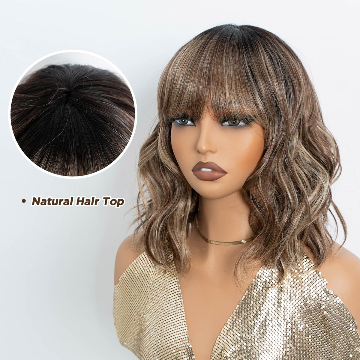 NOBLE Blue Wig with Bangs 12 Inches Short Bob Curly Wig Blue Wigs for Women Colorful Wavy Bob Wigs with Air Bangs Heat Resistant Synthetic Silver Blue Halloween Wigs for Cosplay Party