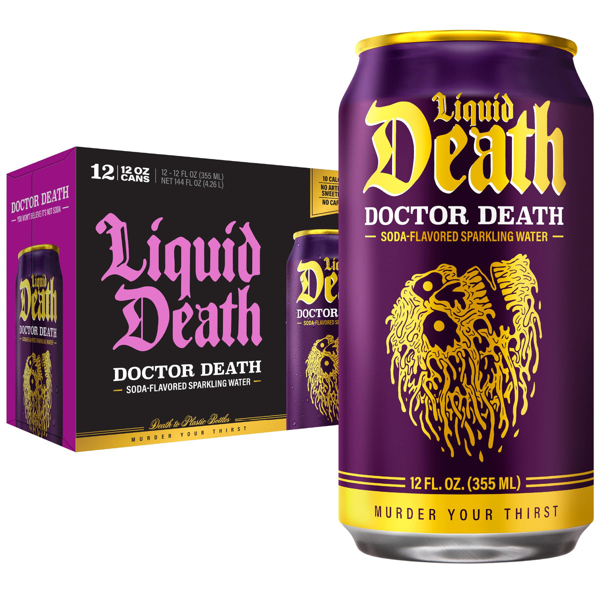 Liquid Death Soda-Flavored Sparkling Water - Cherry Obituary, Less Sugar*, Huge Flavor, No Caffeine, No Artificial Sweeteners, 12 Fl Oz (Pack of 12)