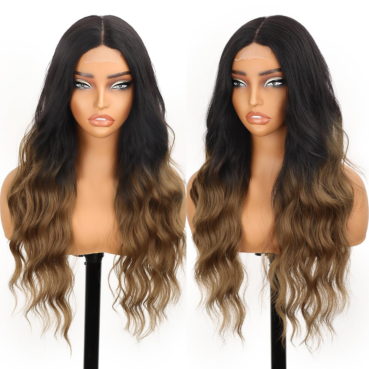 AISI HAIR Black Wig for Women, Long Wavy Lace Hairline Synthetic Wig 26Inch