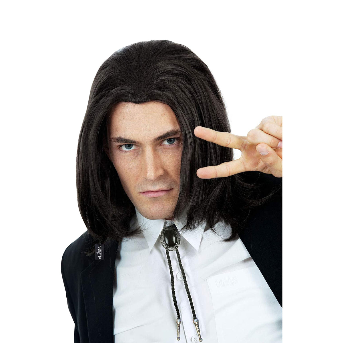 ALLAURA – Jon Snow Wig Northern Snow King Wig + Shield Jon Snow Pin – Bruno Short Black Curly Cosplay Wigs For Men Halloween Cosplay Halloween Costume