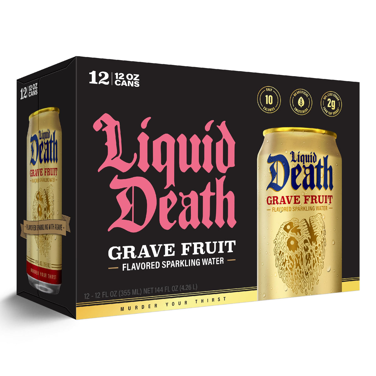 Liquid Death Soda-Flavored Sparkling Water - Cherry Obituary, Less Sugar*, Huge Flavor, No Caffeine, No Artificial Sweeteners, 12 Fl Oz (Pack of 12)