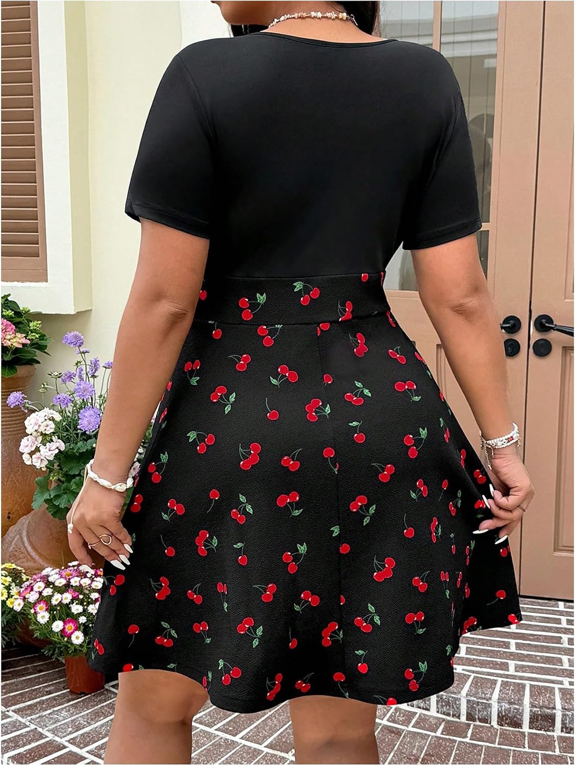 SOLY HUX Women's Plus Size Summer Short Dresses Short Sleeve Print Dress