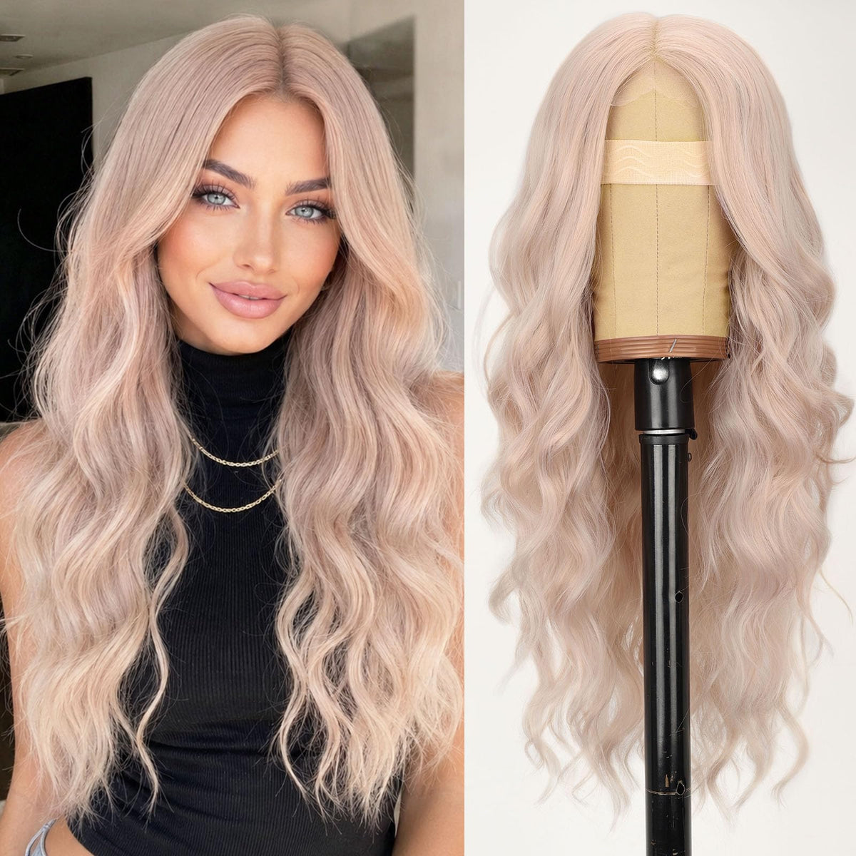 AISI HAIR Black Wig for Women, Long Wavy Lace Hairline Synthetic Wig 26Inch