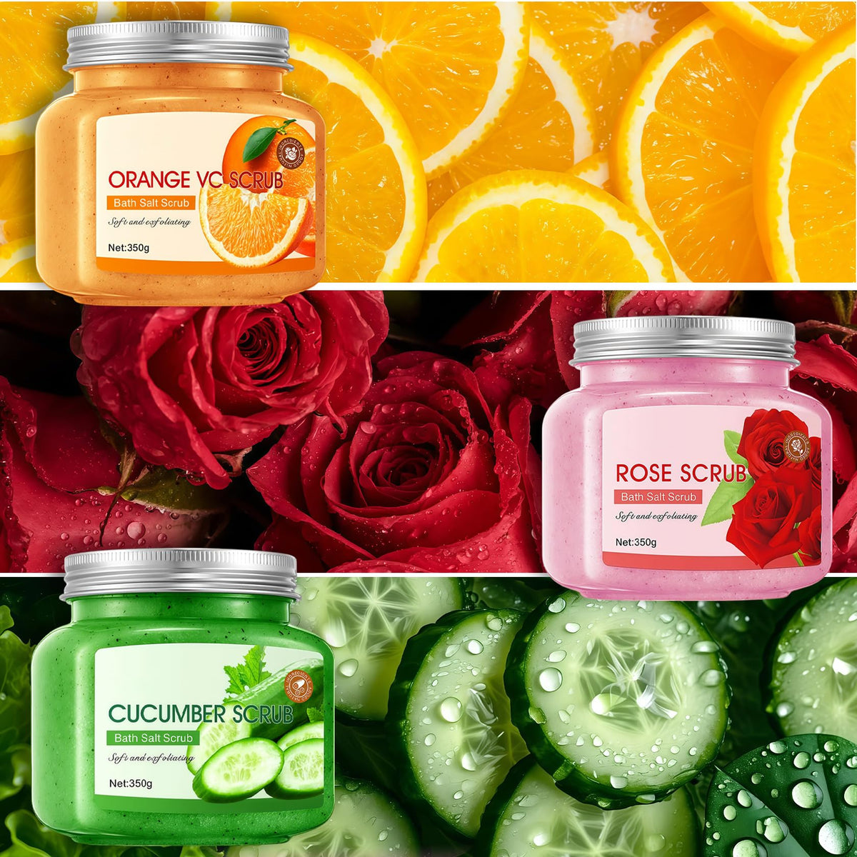 Cherry Body Exfoliator, Deep Cleaning Exfoliating Body Scrub, Moisturizing Nourishing Salt Rose Body Scrub, 350 g