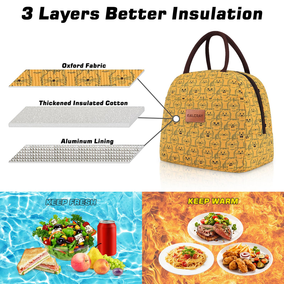 BALORAY Lunch Bag for Women Men Adult Lunch Box (Cherry), M