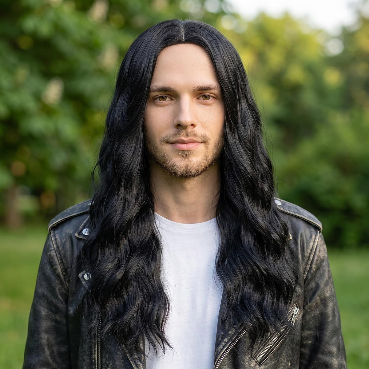 Black Male Wig Long Wavy Black Wig Shoulder Length for Halloween Cosplay