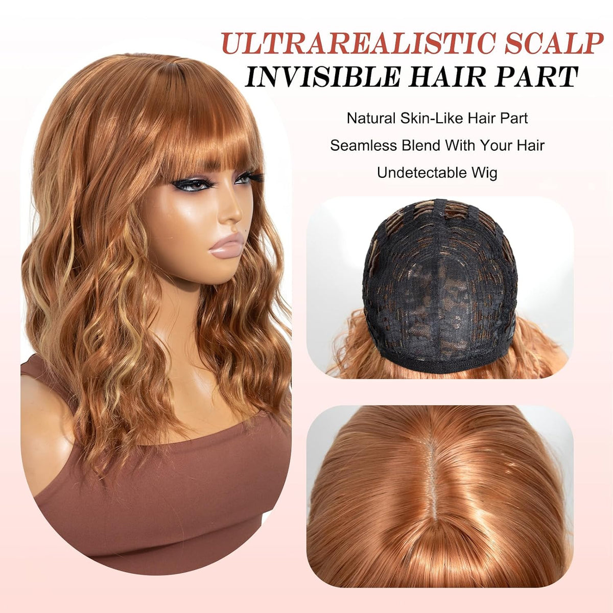 Short Black-grey Wavy Wig with Bangs for Women Halloween Curly Bob Wigs