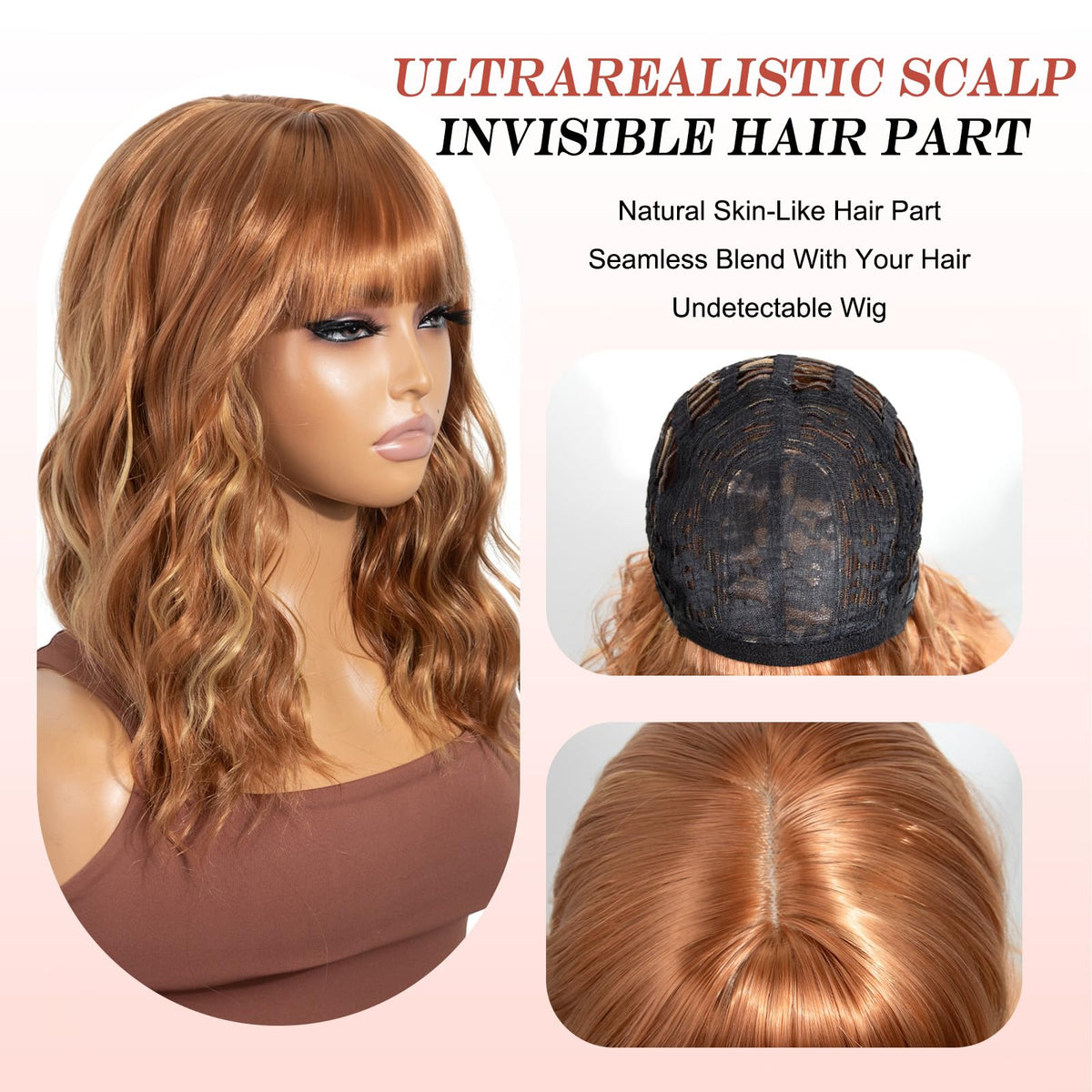 Short Black-grey Wavy Wig with Bangs for Women Halloween Curly Bob Wigs
