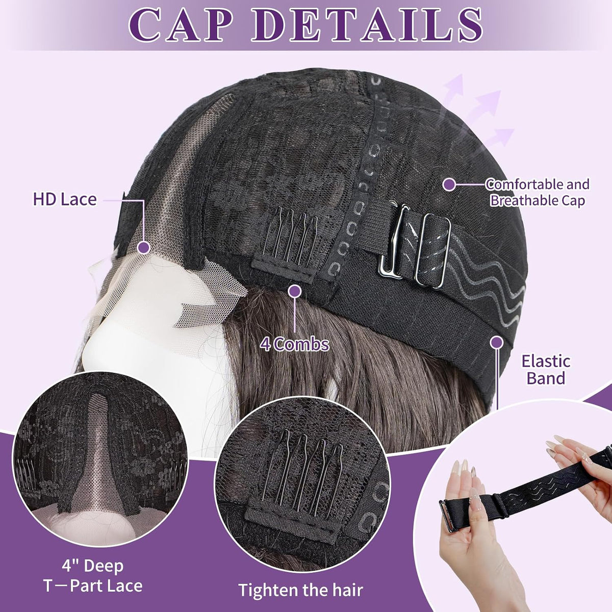 Brown Highlight T Part Lace Front Wig 14 Inch Wavy Bob Glueless Wig