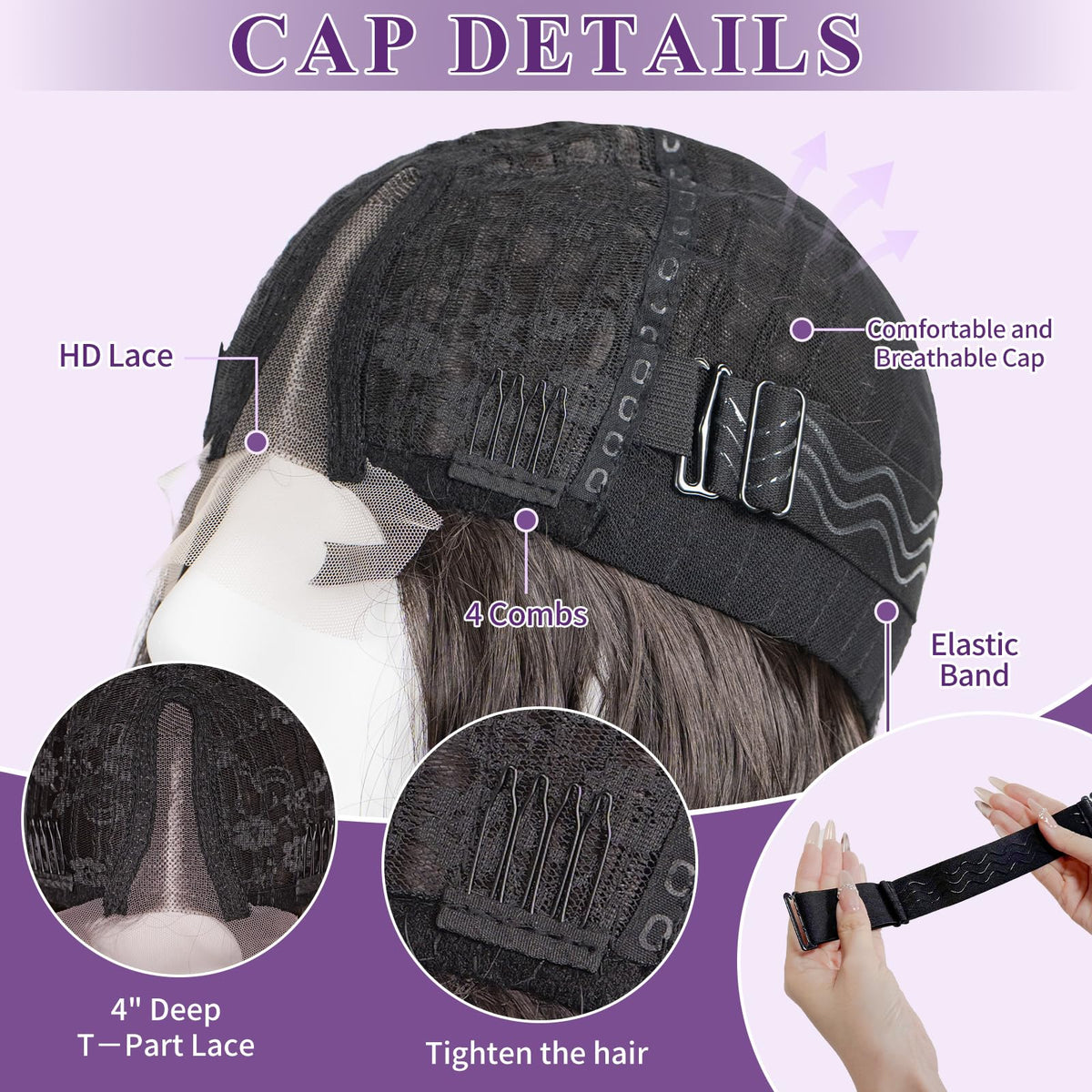 Brown Highlight T Part Lace Front Wig 14 Inch Wavy Bob Glueless Wig