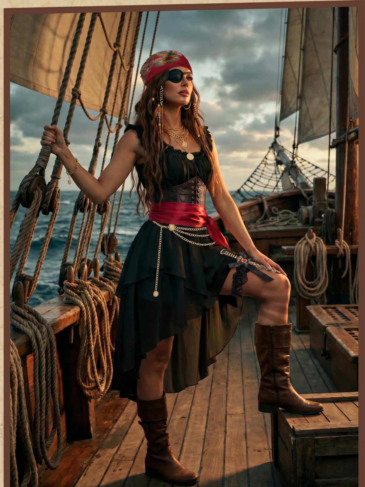 Women's Pirate Costume 10 Pcs Renaissance Halloween Ren Faire LARP Outfit