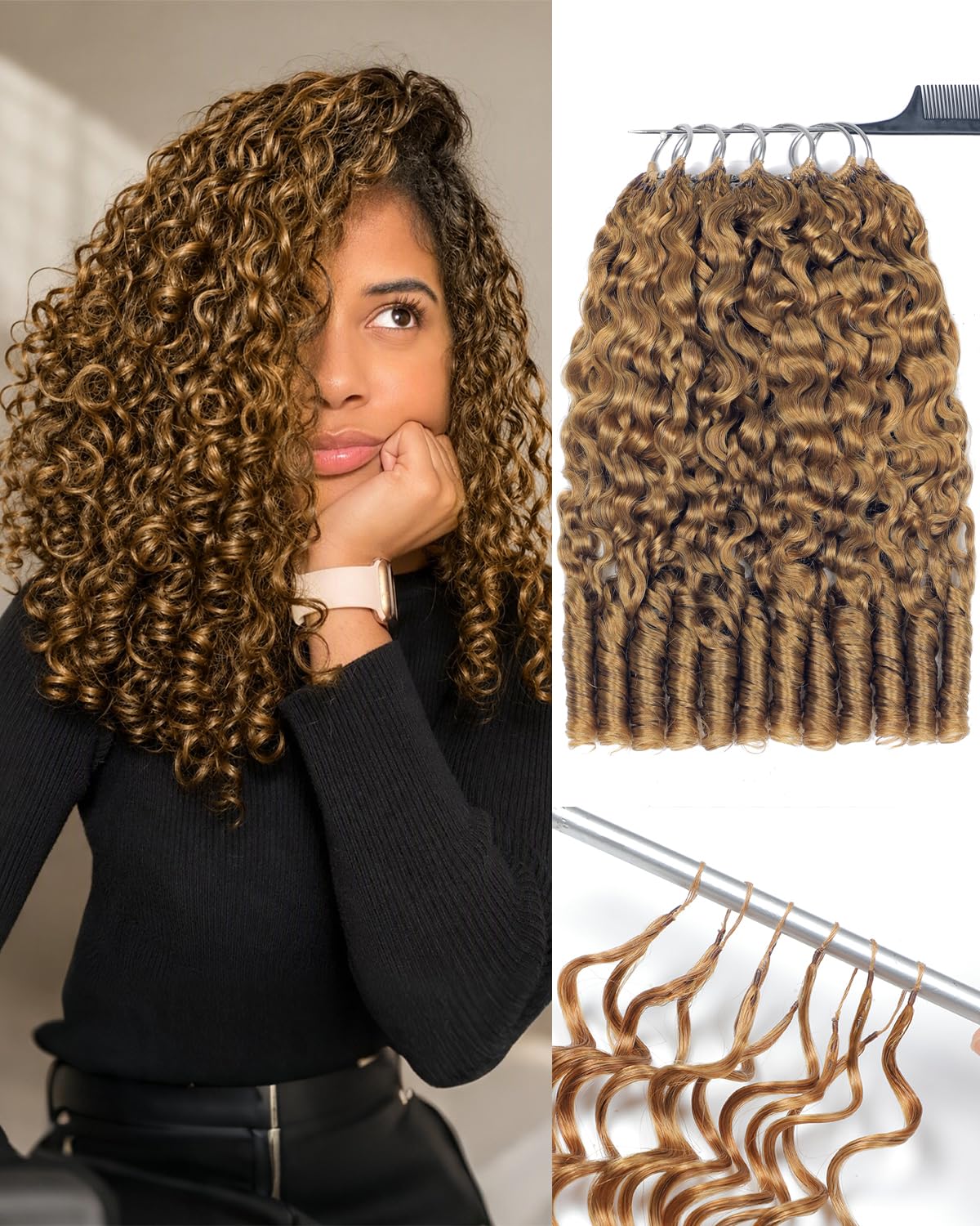 Crochet Human Hair for Black Women, Miracle Deep Wave Mini Knots Feather Crochet Human Hair Extensions 18 Inch 150g 120 Strands, Pre-Separated Invisible Knotless Remy Bundles Natural Black