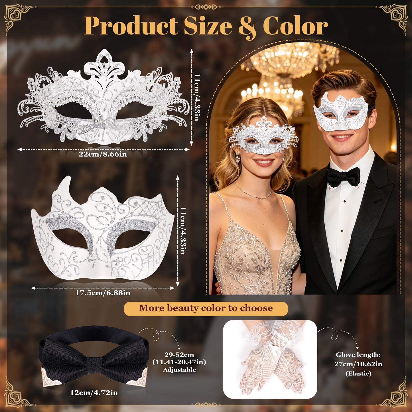 Masquerade Mask for Women Couples Metal Venetian Party Mask Mardi Gras Venetian Mask Evening Mask Halloween Accessory
