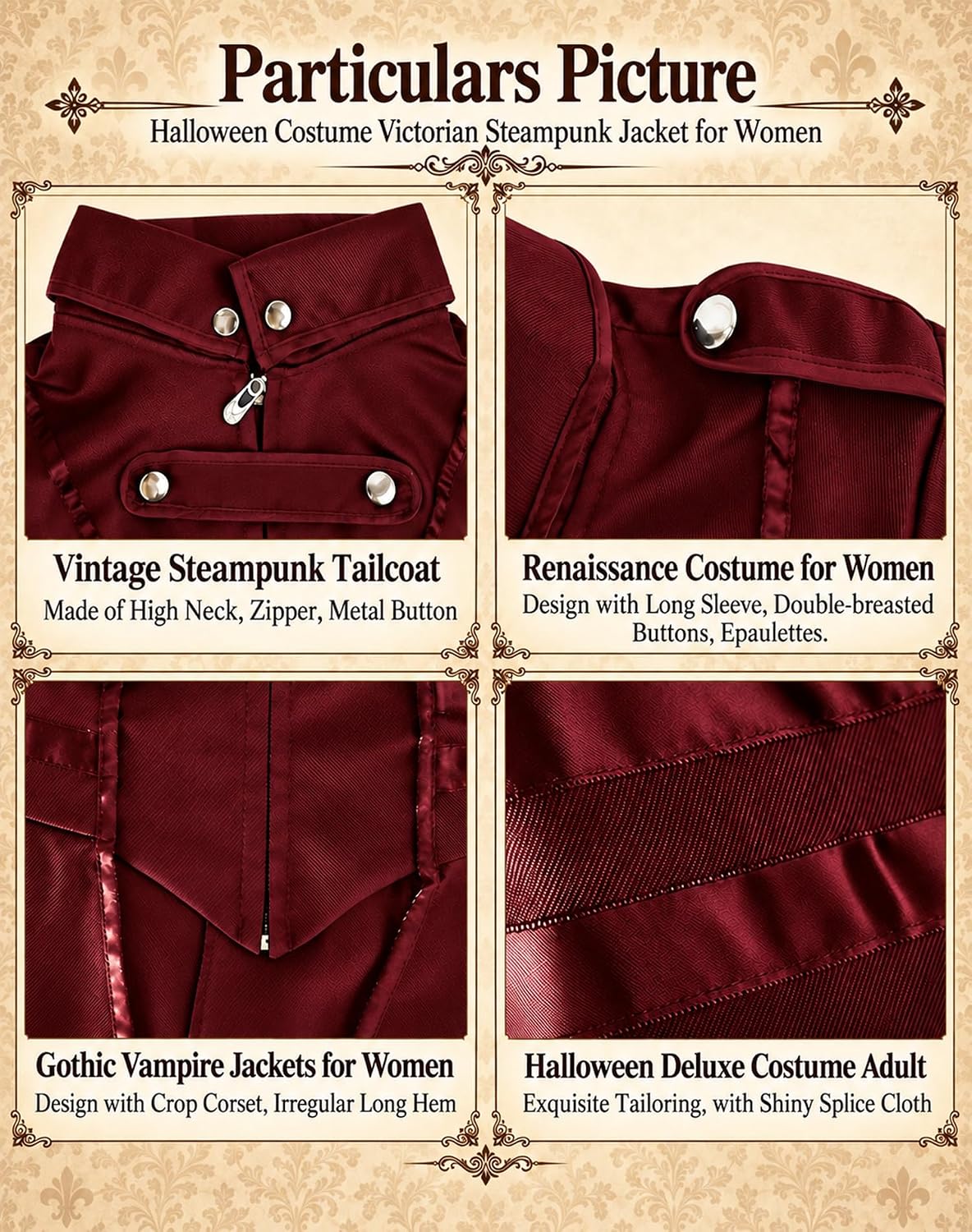 SIAEAMRG Renaissance/Pirate/Vampire/Halloween Costumes Women Jacket Coat