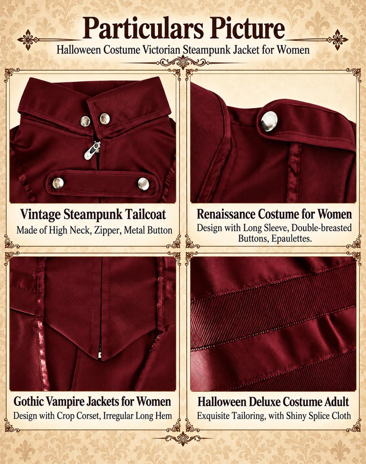 SIAEAMRG Renaissance/Pirate/Vampire/Halloween Costumes Women Jacket Coat