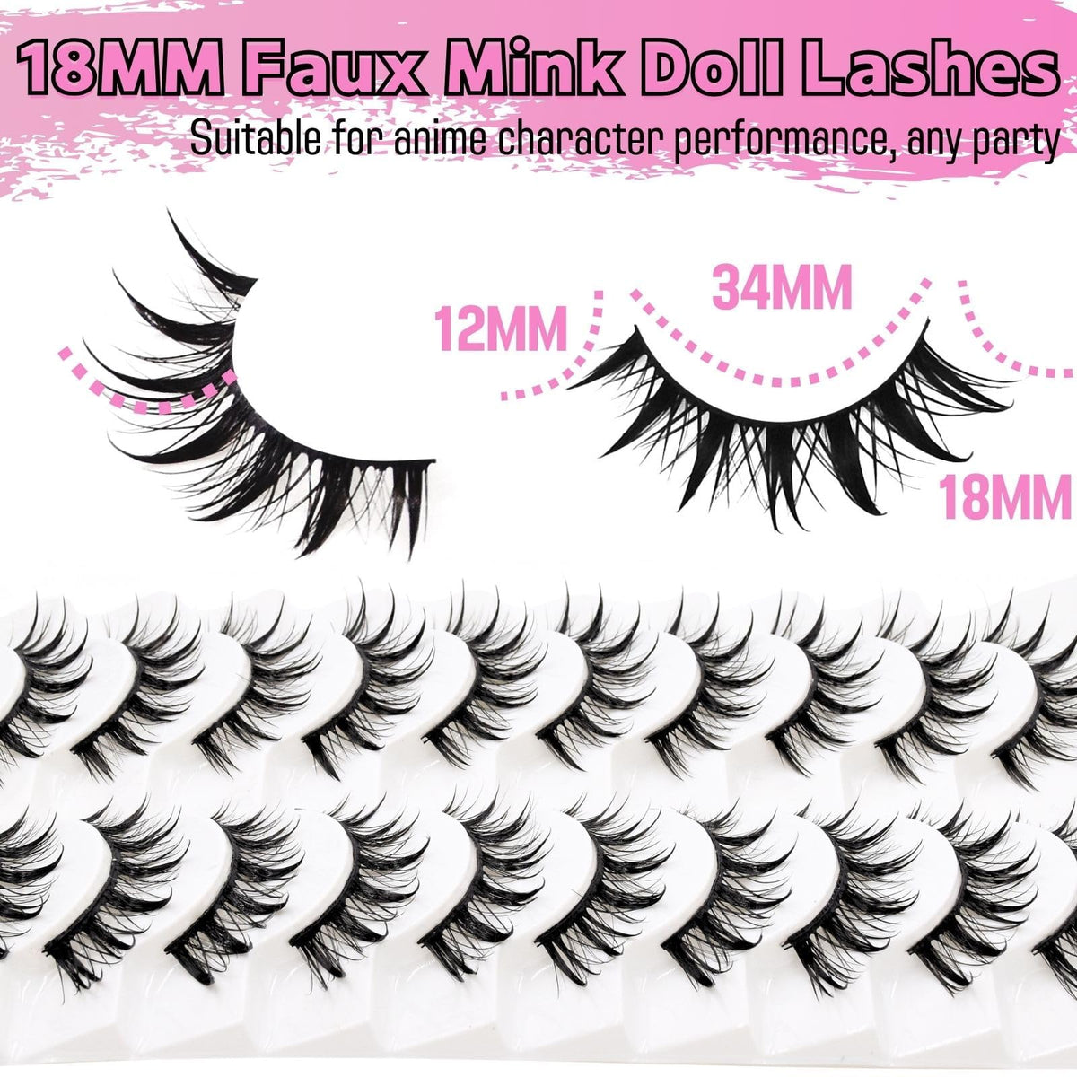 10 Pairs Manga Lashes Anime Cosplay Lashes Spiky Manga Style Lashes Janpanese 16mm Extension Natural Manhua Doll Eye Lashes Halloween/Party Makeup Look by AUGENLI (A3)