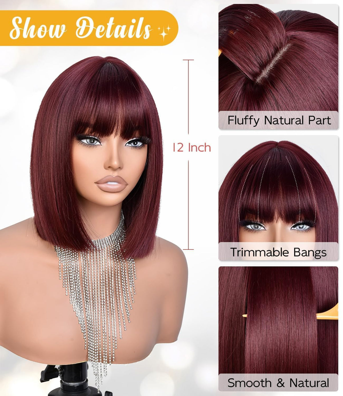 Bob Wig with Bangs for Women Short Straight Bob Wigs for Women 12inch