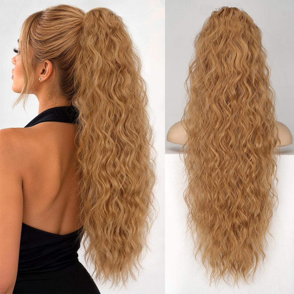 KooKaStyle Long Medium Brown Curly Synthetic Drawstring Ponytail Extension
