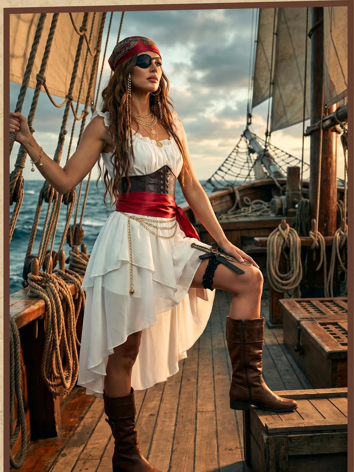 Women's Pirate Costume 10 Pcs Renaissance Halloween Ren Faire LARP Outfit